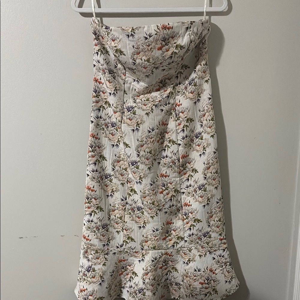 Eva Mendes for New York & Company Cream and Purple Ruffled Strapless Sundress